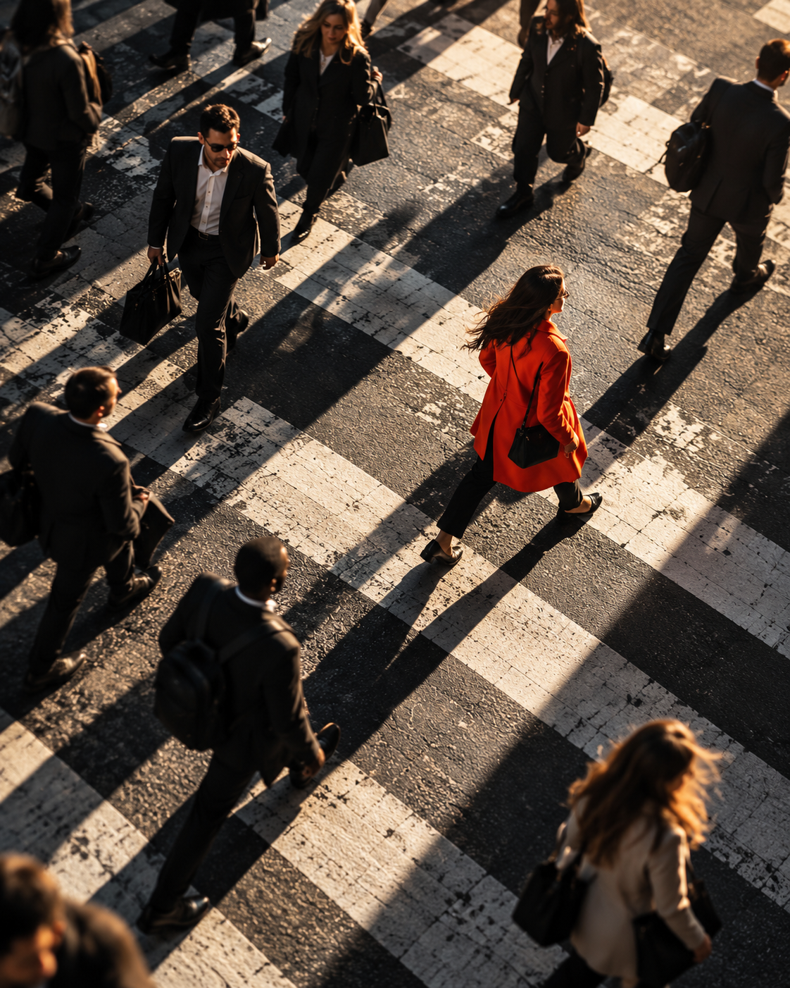 People moving across a city crosswalk